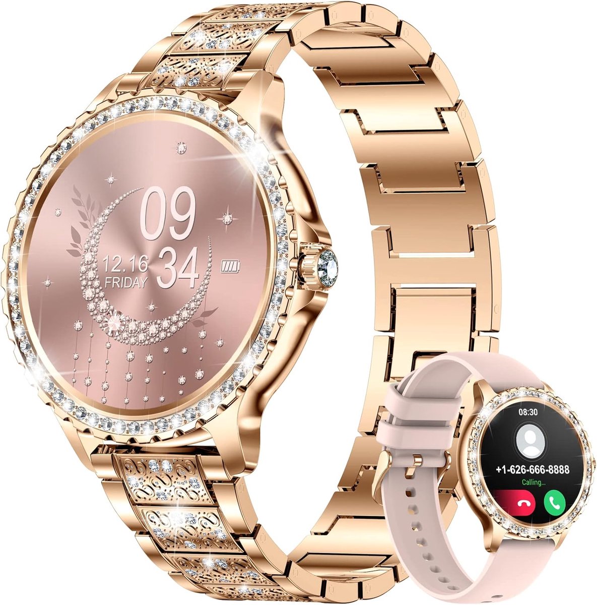 Smartwatch voor Dames met Telefoonfunctie en Sportmodi - Fitnesshorloge met Hartslagmeter en Slaapmonitor