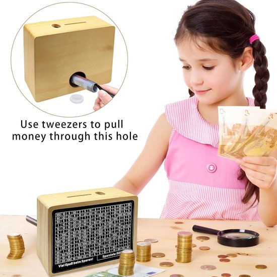 Spaarpot van hout spaarpot met cijfers aankruisen spaarpot hout je spaarbox geld besparen doos houten spaarpot voor volwassenen geldspaarpot hout telwerk van geldkistje geldcassette 2000/3000/€ 5000