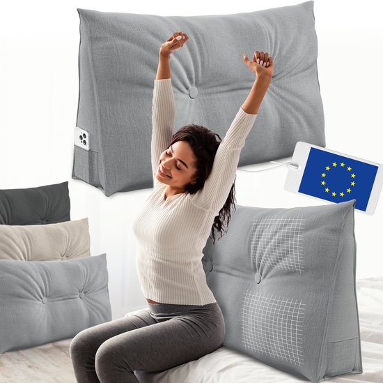 Coussin de soutien dorsal ELONEO, coussin triangulaire et coussin de tête de lit pour lit et canapé, housse amovible et lavable, poche latérale pratique