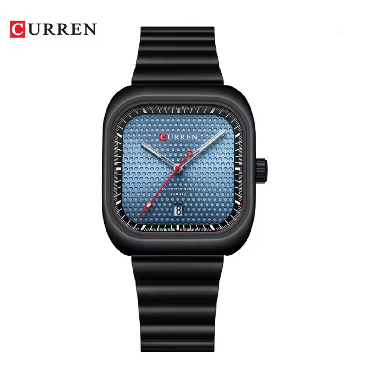 CURREN Horloge 8460 - Zwart-Blauw - Heren - Quartz - Vierkante Kast - Kalender - Stalen Band - Stoer en Modern