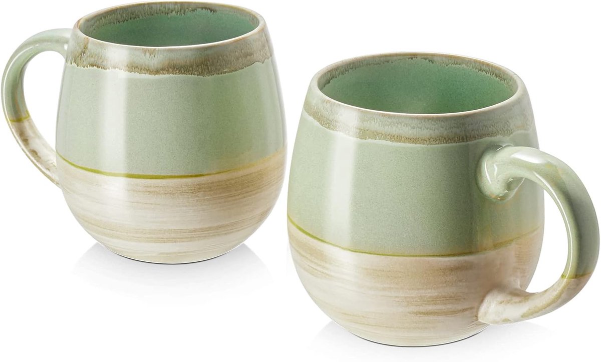 Set van 2 grote keramische koffiekopjes - Moderne mokken met reactief glazuur