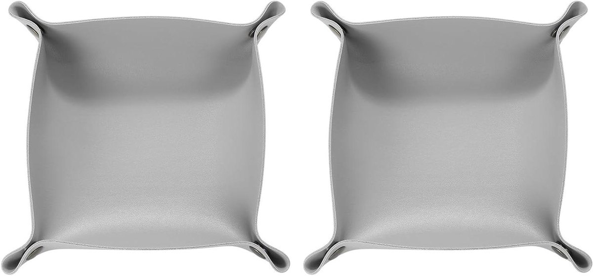 Allecto plus - Opvouwbare PU-lederen opbergvakken, draagbaar nachtkastje voor sleutels, portemonnee, horloge en sieraden, grijs - Set van 2 stuks.
