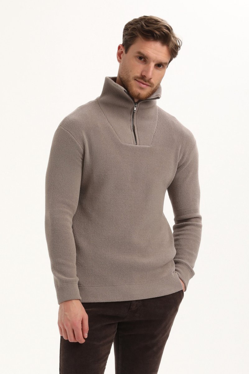 Gabbiano Trui Stijlvolle Halfzip Chenille Trui 615767 Taupe Mannen Maat - XXL