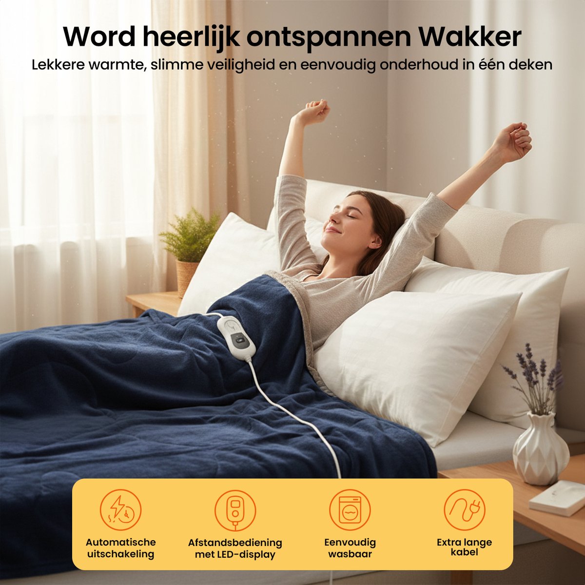 Goliving Elektrische Fleece Plaid - Warmtedeken - Verwarmende Fleecedeken - Elektrische Deken - 3 Warmtestanden - Machinewasbaar - 120 Watt - 2.5 Meter Snoer - Sherpa Flanel - 160 x 120 cm - Blauw – foto 7