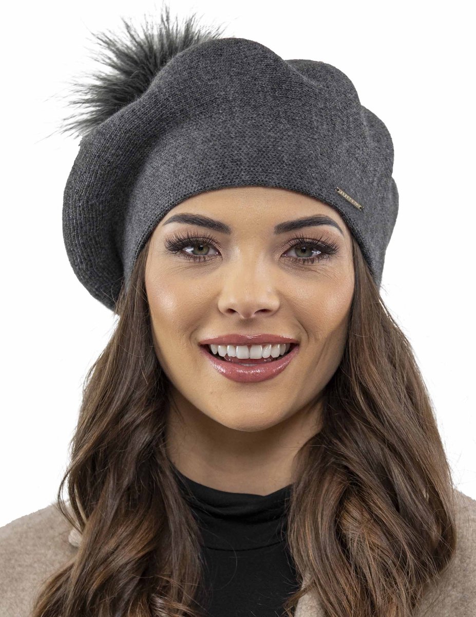 Vivisence Dames Winter Baret En Sjaal Set - Wolmix Met Wol En Acryl Met Pompon Van Imitatiebont - Zacht Comfort Voor Koude Dagen Elegant Bij Alledaagse En Chique Outfits Afmetingen Sjaal 166 X 29 cm - Donkergrijs — cadeau in Mode & Accessoires - foto 2