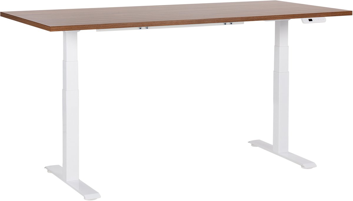 Beliani DESTINES - Elektrisch bureau - Wit/Donkerhout - 180 cm - MDF Bruin