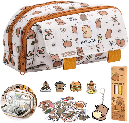 Capybara Pennenetui - Capybara Pennenetui, Dierenetui | Capybara schoolbenodigdheden etui voor meisjes, pennenetui voor meisjes schoolbenodigdheden, 1 exemplaar, Se référer au descriptif, Antiek