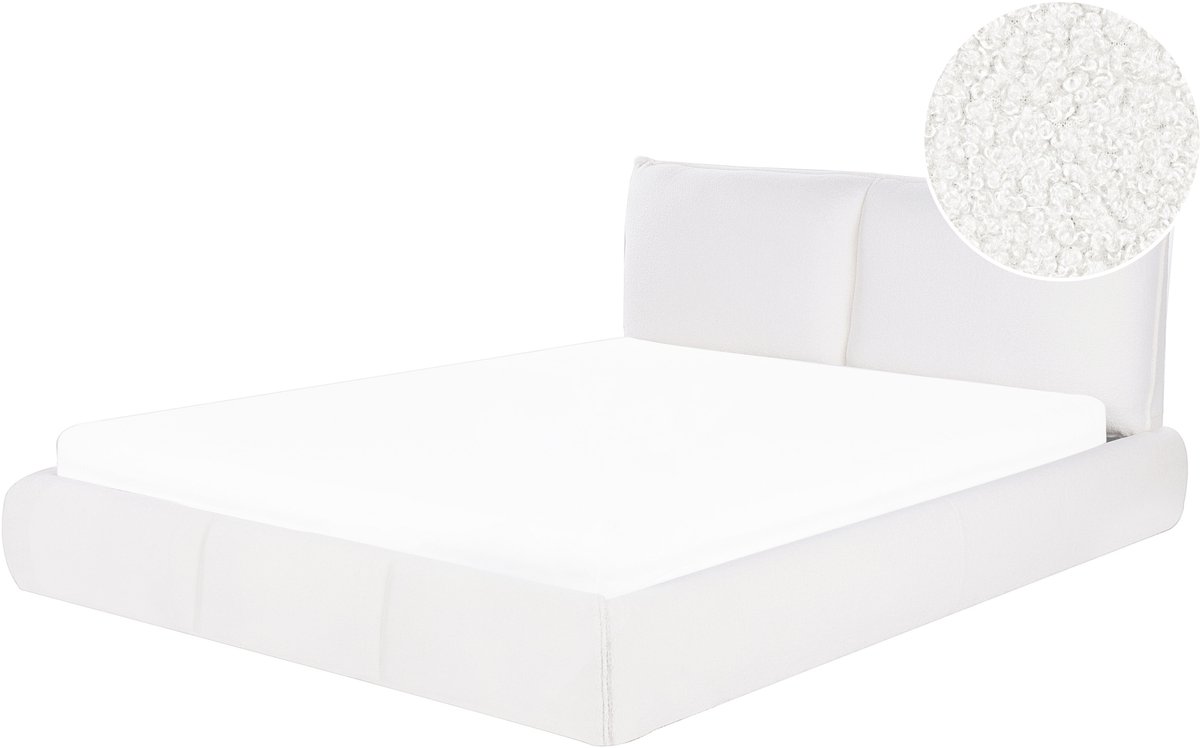 Beliani VINAY - Tweepersoonsbed - Wit - 160 x 200 cm - Bouclé