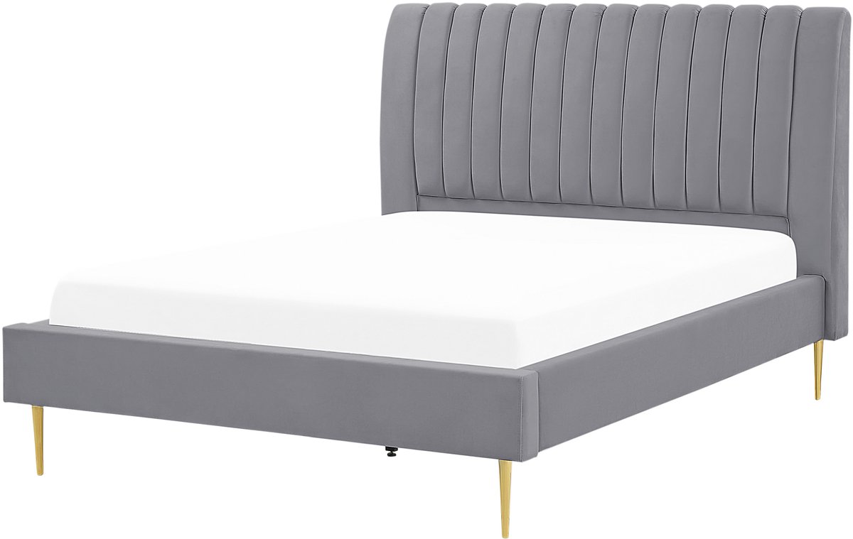 Beliani MARVILLE - Tweepersoonsbed - Grijs - 140 x 200 cm - Fluweel