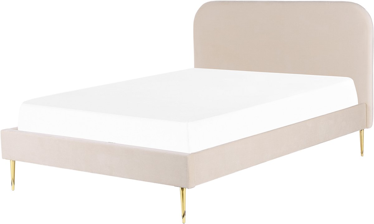 Beliani FLAYAT - Tweepersoonsbed - Lichtbeige - 140 x 200 cm - Fluweel