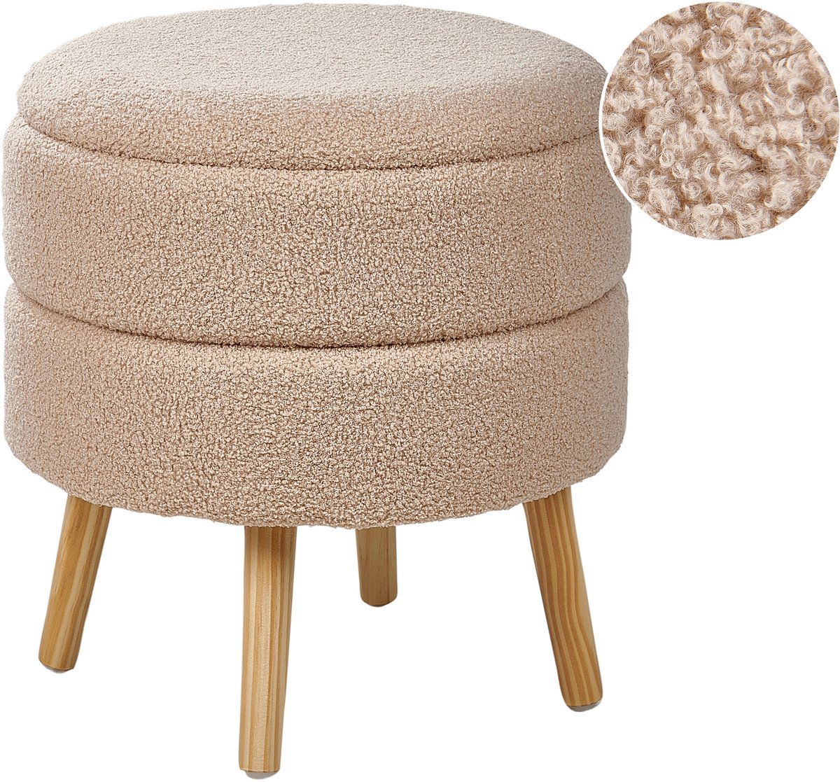 OKATON - Hocker met opbergruimte - Beige - Bouclé