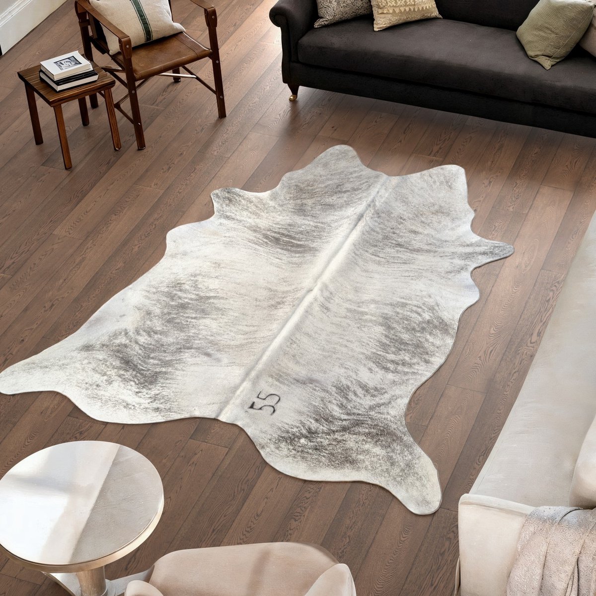 Koeienhuid Vloerkleed - Grijs / Wit - 226 x 196 cm - Koeienkleed / Koeienvel / Dierenvel / Dierenhuid Tapijt