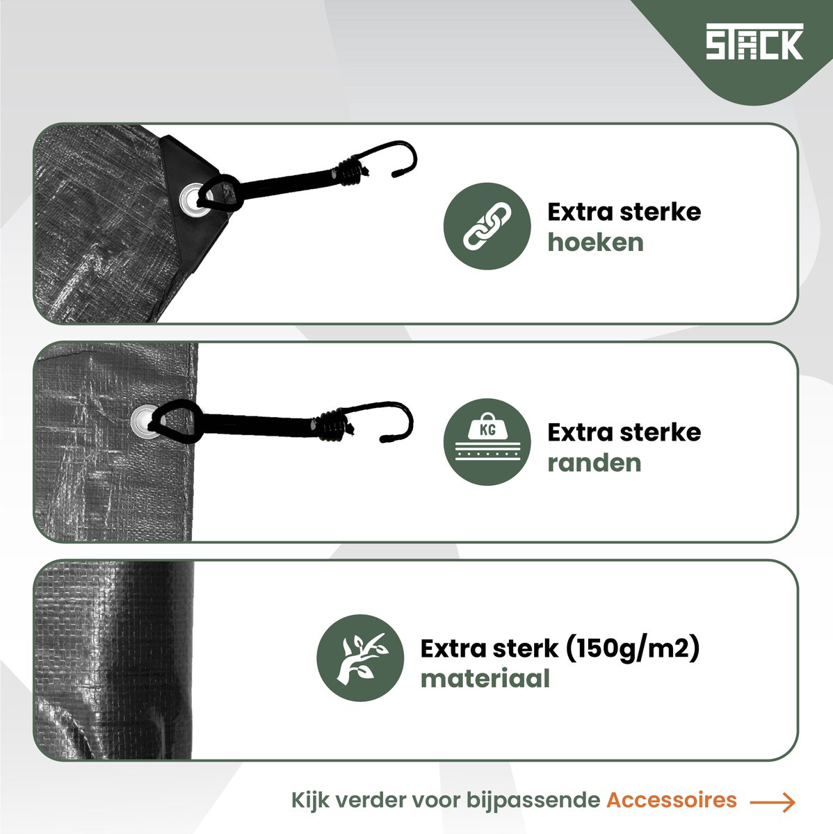 STACK® Extra Sterk Afdekzeil - 3x4m - Zwart - 150G/M2 - Waterdicht Bouwzeil & Zeildoek - Zeil Met Ringen - Beschermhoes & Afdekhoes voor Zwembad,Tuin Set,Motor,Scooter,Fietsen,Aanhangwagen,Scootmobiel,BBQ accesoires - Auto Hoes Bescherming — afbeelding 3