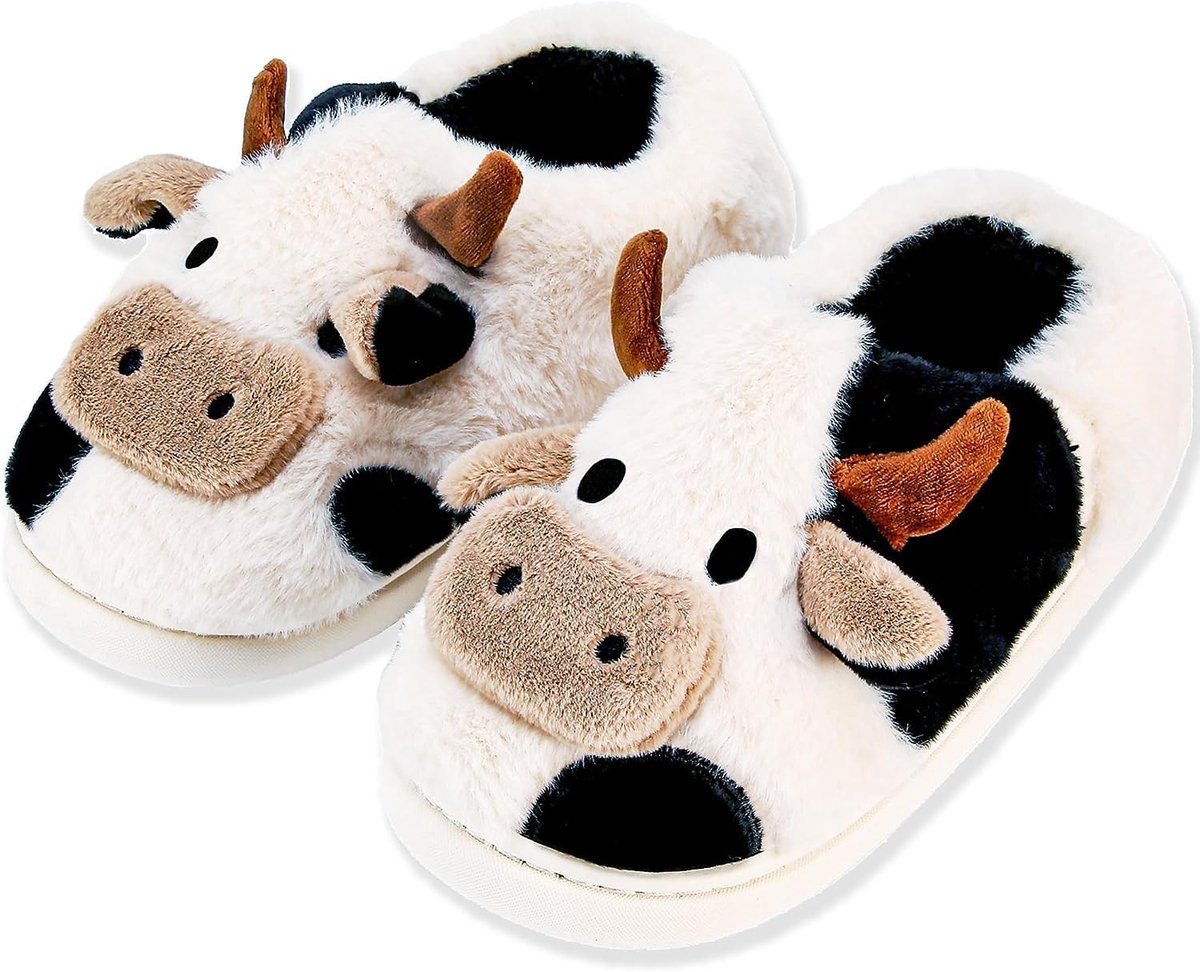 Dames Pluche Pantoffels - Zachte, Warm Comfortabele Koe Sloffen voor Winter