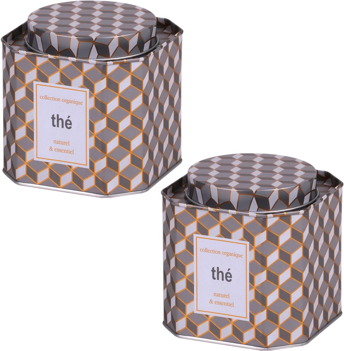 Urban Living Thee bewaarblik - 2x - retro print - metaal - 10 x 10 cm - theeblik - losse thee
