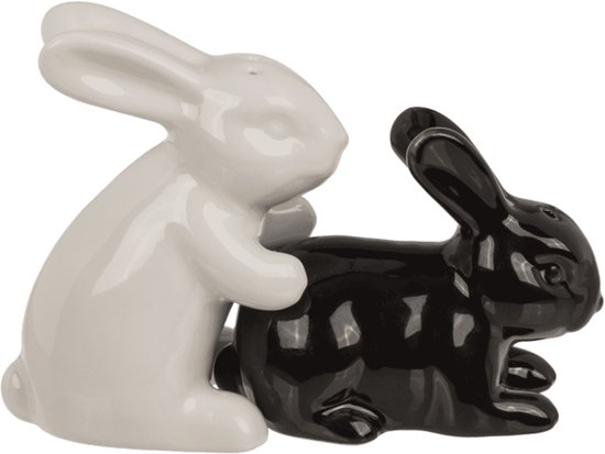 Peper- en zoutstel konijnen - Keramiek - Set van 2 - Glanzend zwart en wit - 11 x 4,5 x 8 cm - Inclusief luxe cadeauverpakking - Perfect voor housewarmings, verjaardagen en tafelstyling — afbeelding 2