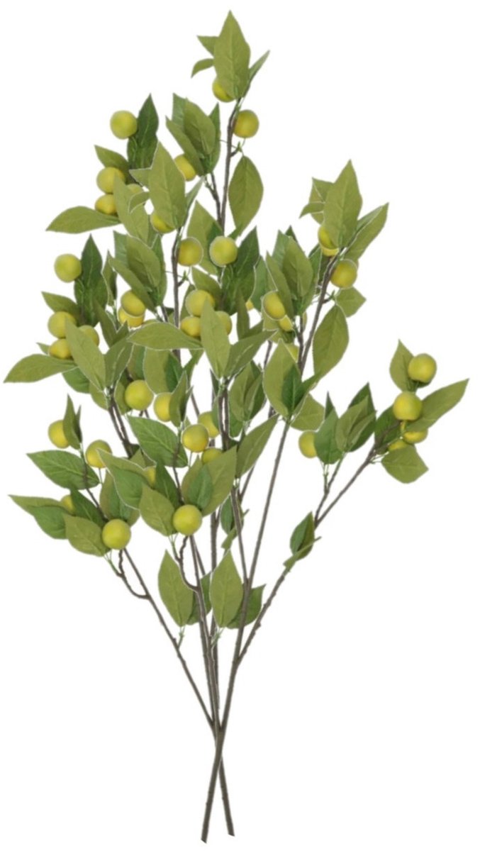 DK design Kunstbloem fruit tak met appels - 3x - 90 cm - groen - Kunst zijdebloemen