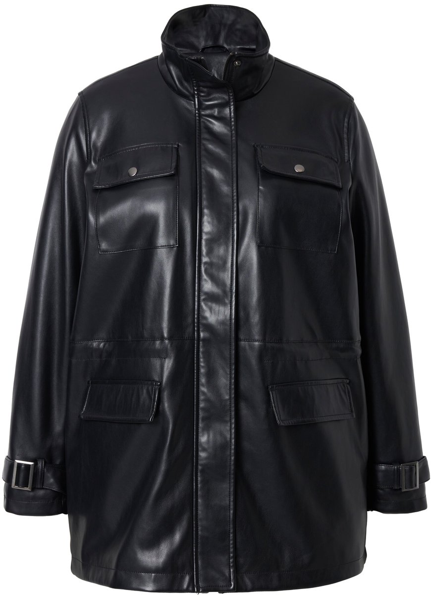 MIAMODA - Dames - Jack leerlook trekkoord in de taille - Zwart - Maat 46