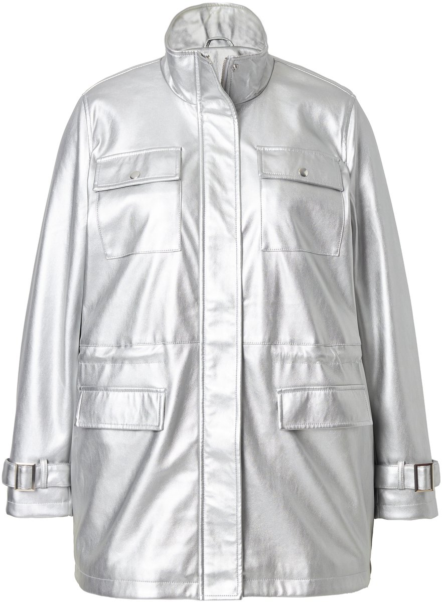 MIAMODA - Dames - Jack leerlook trekkoord in de taille - Zilver - Maat 44