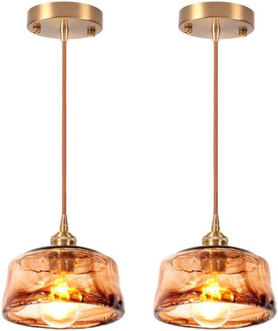 Lot de 2 lampes suspendues Vintage E27 en Glas Decor pour chambre à coucher , Cuisine , salon, salle à manger