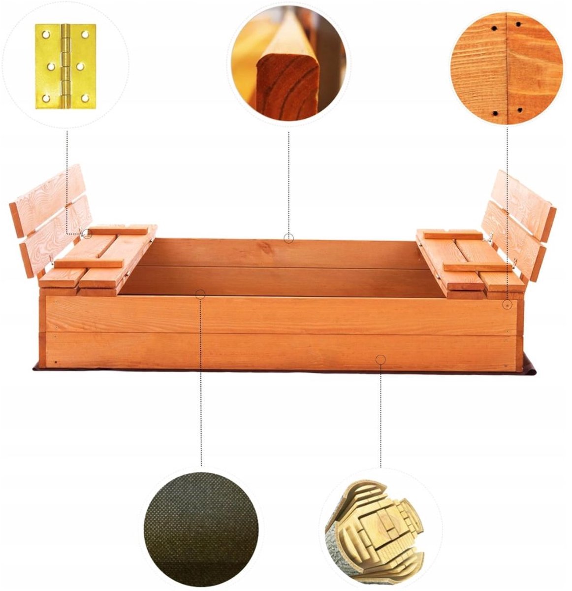 Thuys – Zandbak – Met Deksel – Zandbak 120 x 120cm – Speelzand – Met Ingebouwde Bandjes
