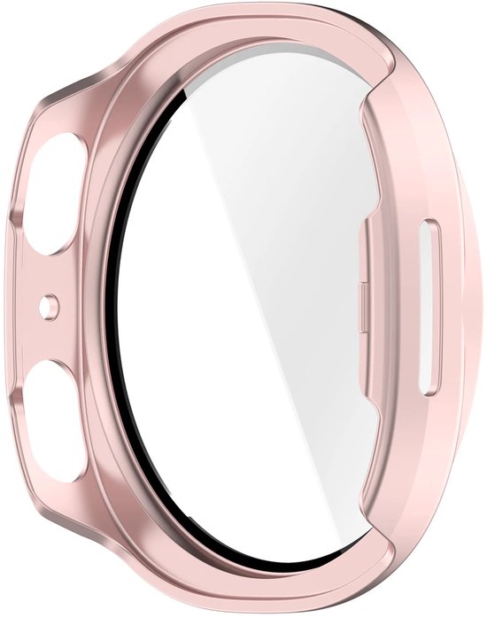 Roze smartwatch hoesje met screenprotector, display reflecteert