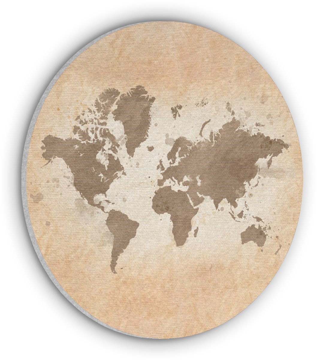 Akoestisch wandpaneel rond 90x90 cm - Vilt schilderij Wereldkaart - Beige - Bruin - Ronde akoestische panelen - Geluidsdempende wanddecoratie - Geluidsisolatie wandcirkel - Muurdecoratie geluidspanelen