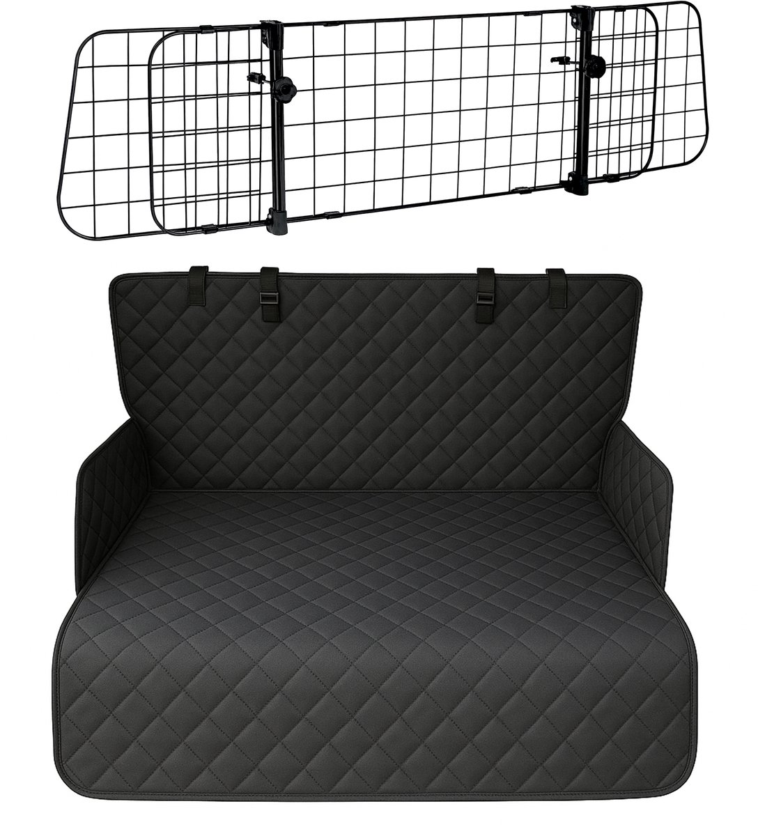 Eurocatch Honden Auto Set - Waterafstotend & Antislip Kofferbak Hondendeken + Verstelbaar Hondenrek - Universeel, Duurzaam & Eenvoudig te Installeren - Complete Bescherming en Veilig Transport
