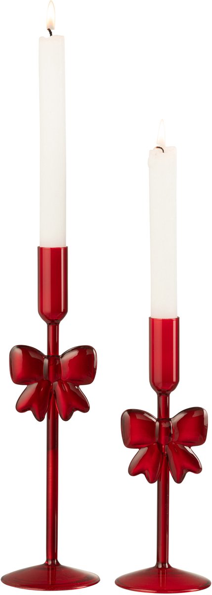 J-Line kaarshouder - glas - rood - set van 2
