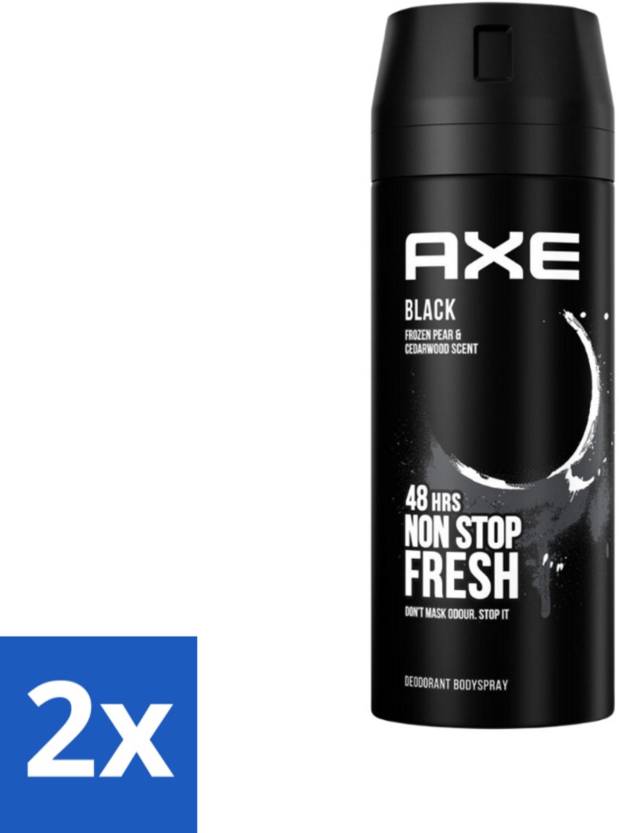 2 x Axe - Deodorant Bodyspray - 48hrs Fresh - Black - Frozen Pear & Cedarwoord - 150 ml - Axe Deodorant - Deodorant Spray - 48 Uur Bescherming - Bevroren Peer Geur - Cedarwood Geur