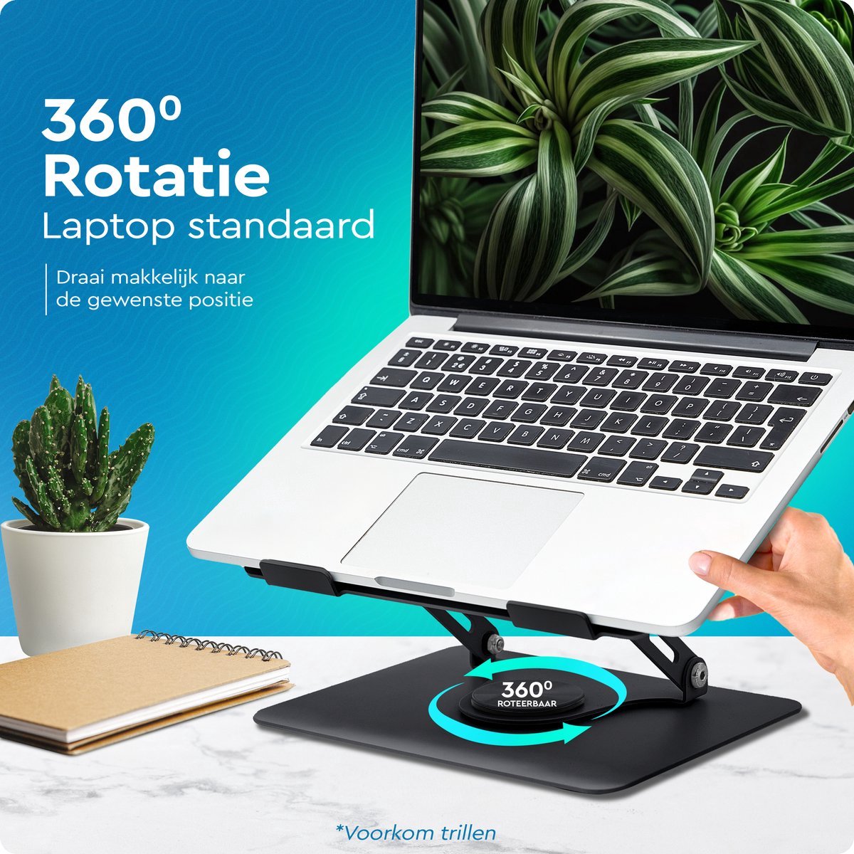 Verstelbare laptop standaard 360° draaibaar 180° kantelbaar, universeel 13-16 inch, ergonomisch, opvouwbaar, anti-slip - Afbeelding 2