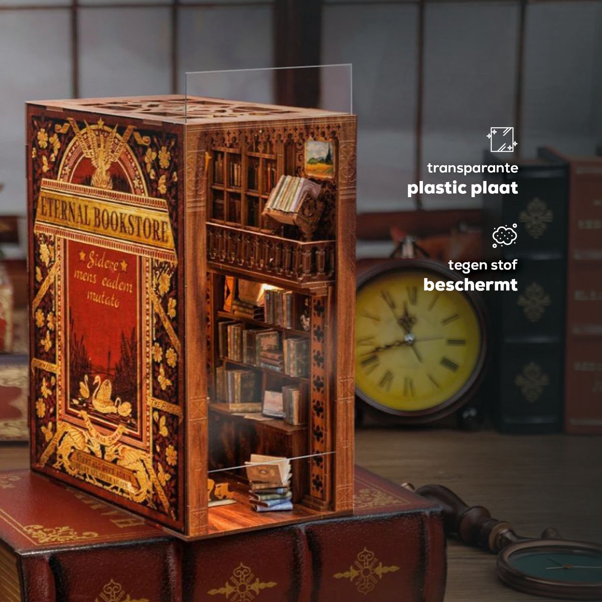 CuteBee Book Nook - Modelbouw - Houten 3D Puzzel - DIY Bouwpakket Volwassenen en Volwassenen - Boekensteun - Boekenhouder - Eternal Bookstore — afbeelding 20