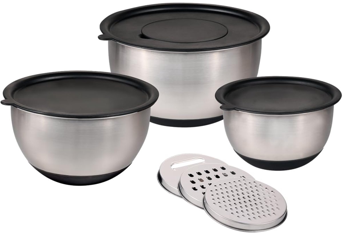 Goodivery® Veelzijdige roestvrijstalen kommenset met deksels en raspen voor elke keuken