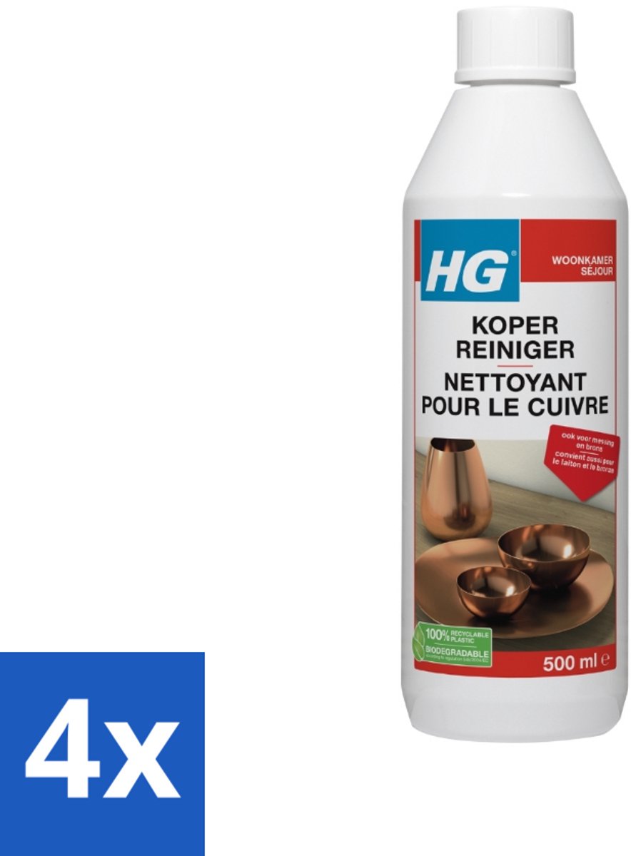 4 x HG Koper Reiniger 500 ml - Koper Reiniger - Koper Poetsen - Koper Glans - Messing Reiniger - Brons Reiniger