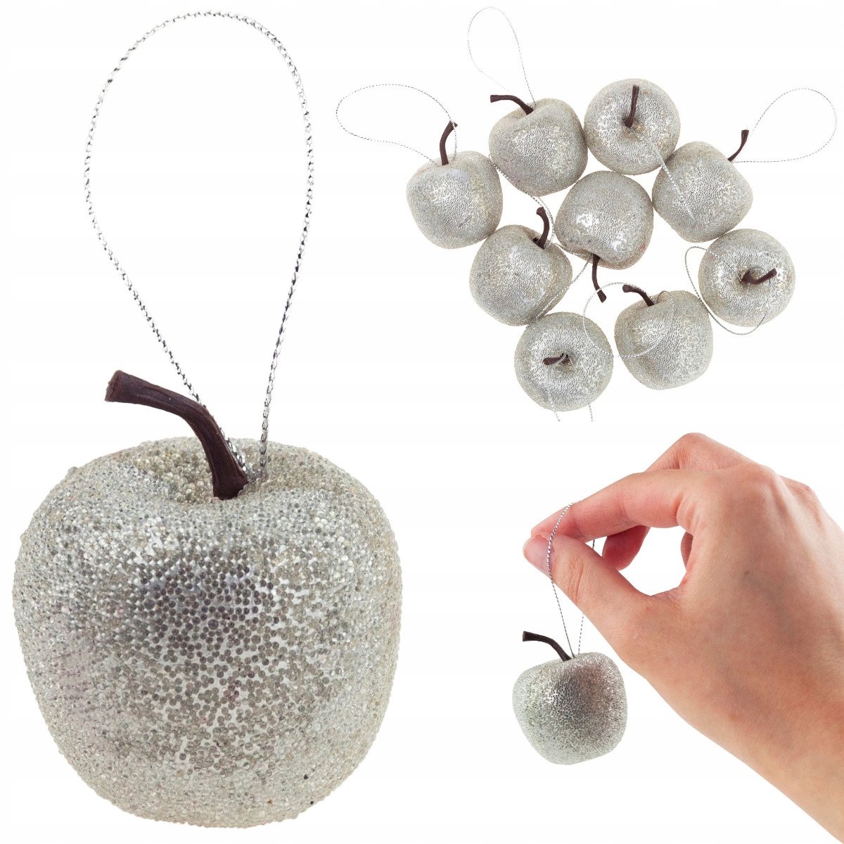 9x Glinsterende Appel Kerstboomhangers - Luxe Sieraden