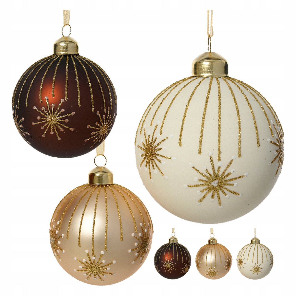 Glazen Kerstballen met Vuurwerkdecoratie - 8 cm, 6 stuks