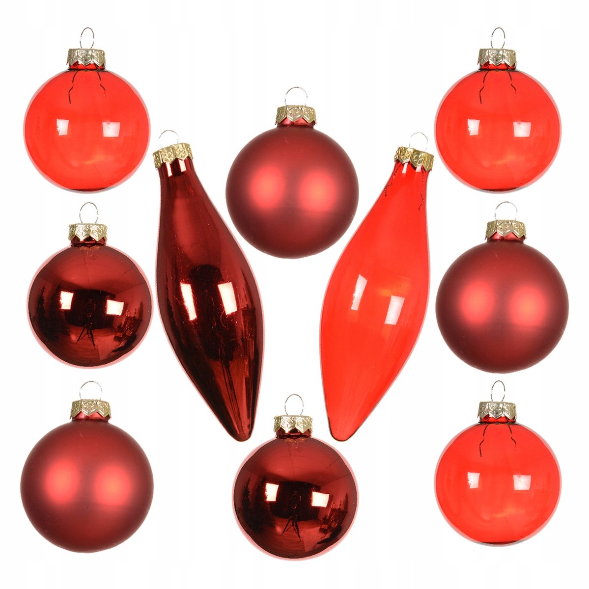 Rode Glazen Kerstballen Sneeuwvlokken & IJspegels MIX 10 stuks