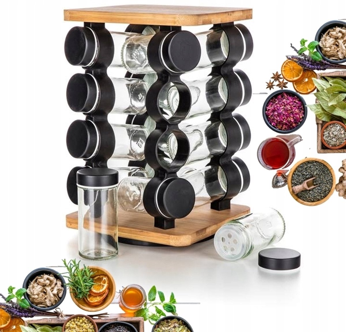 Draaiende Kruidenrek met 16 Potjes - Keuken Organizer