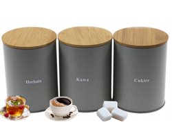 Set de 3 boîtes de cuisine : café, thé, sucre – Gris métallisé