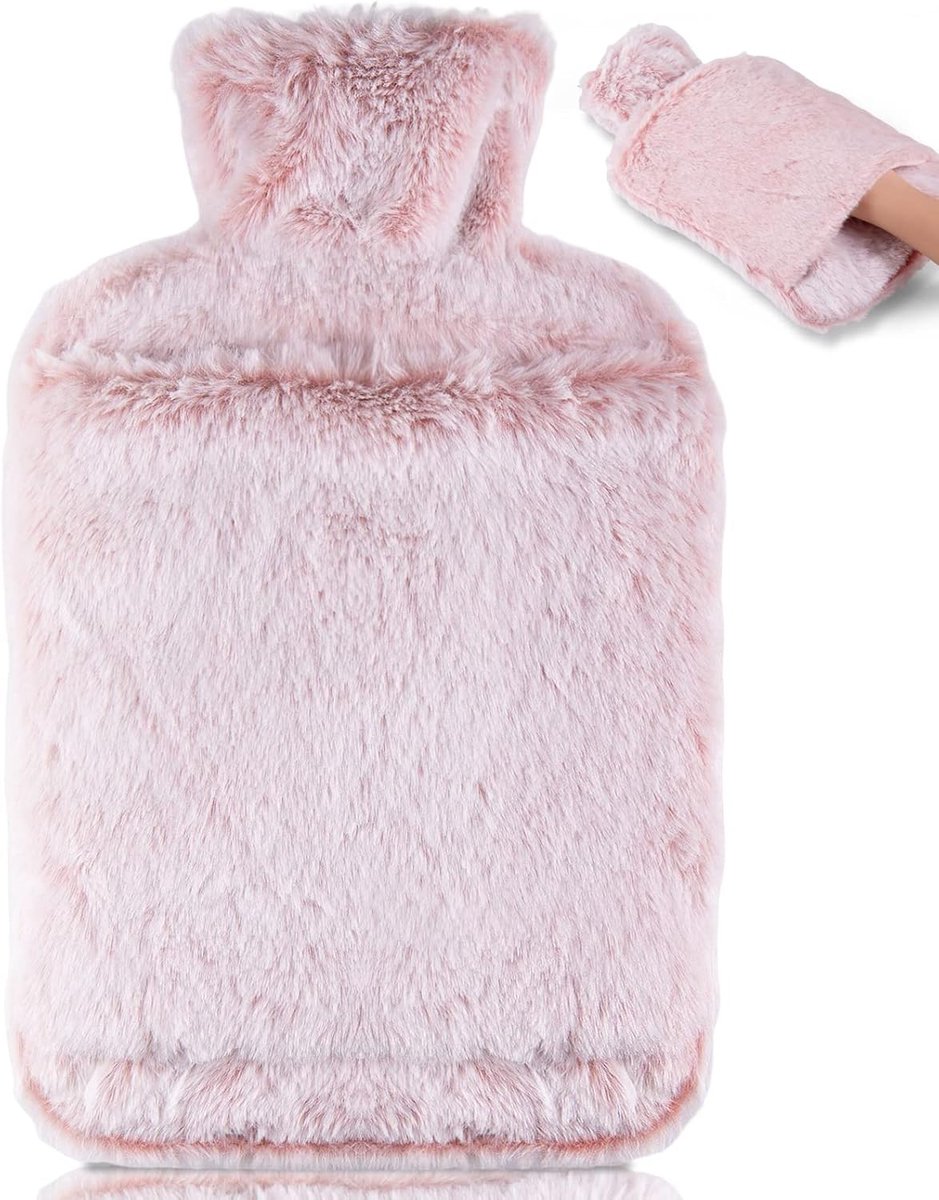 Warmwaterkruik met Zachte Hoes - 2 Liter Lekdichte Natuurrubber Kruik - Met Opbergzak, Pijnverlichting - Voor Mannen en Vrouwen - Kruik - Roze - 30 x 20 cm - 1 Stuk