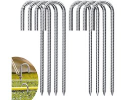 Grondanker 8 stuks - grondankers 30 cm verzinkt - J-haken - tentnagels - trampoline haken - beveiliging hek tenten - luifels - camping - trampoline - bloemenstandaard.