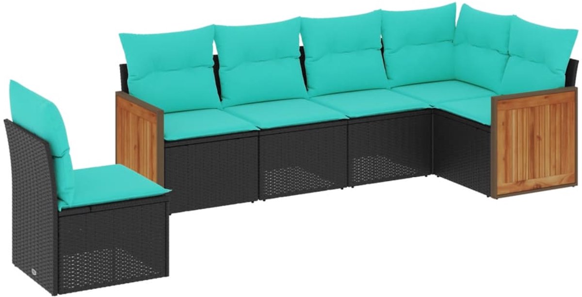 vidaXL - 6-delige - tuinbankset - met - kussens - van - zwart - polyrotan