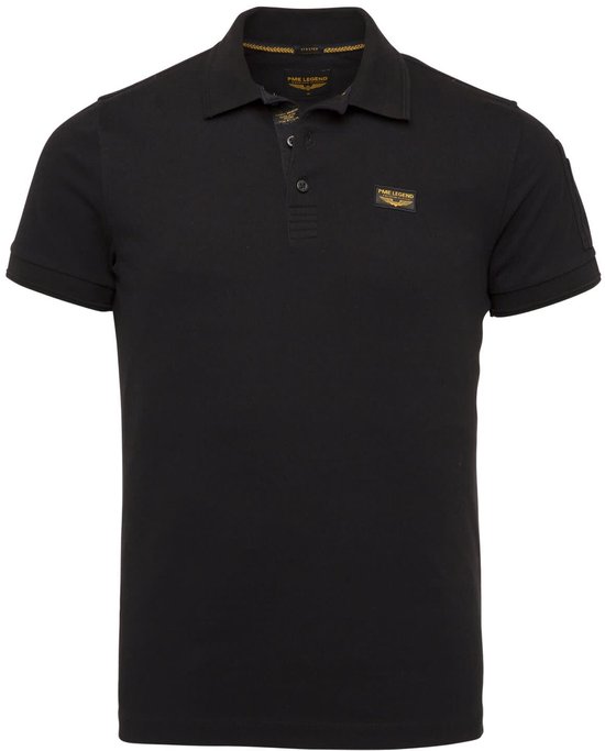 Polo noir PME Legend à manches courtes, boutons et logo sur la poitrine.