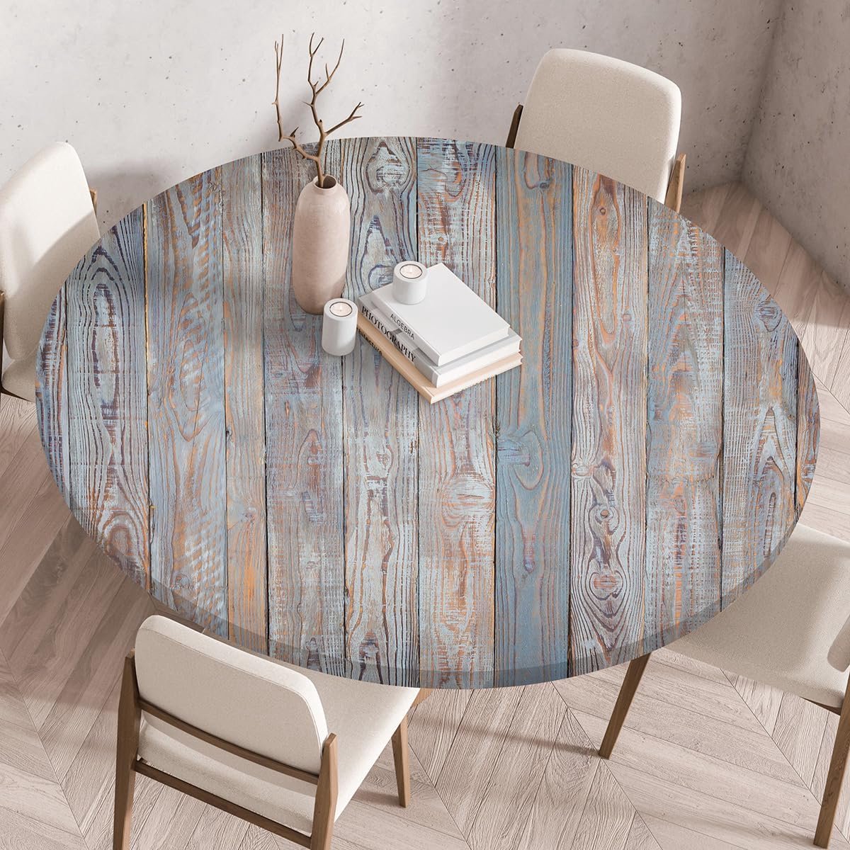 Tafelkleed met elastische rand, ronde vorm, gevouwen 3D geprint, afwasbaar rond tafelkleed voor binnen en buiten, afwasbaar, voor keuken, eetkamer, picknicktafels, 160 cm, blauwe graffiti