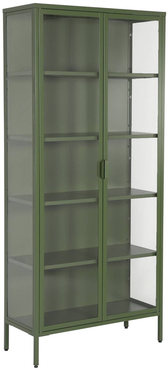 sweeek - Vitrinekast gehard glas en staal 2 deuren 4 planken 180cm - arkansas