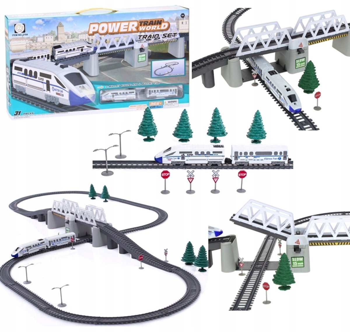 Elektrische Trein met Hefbrug, 366cm Spoortraject, 31 Delen