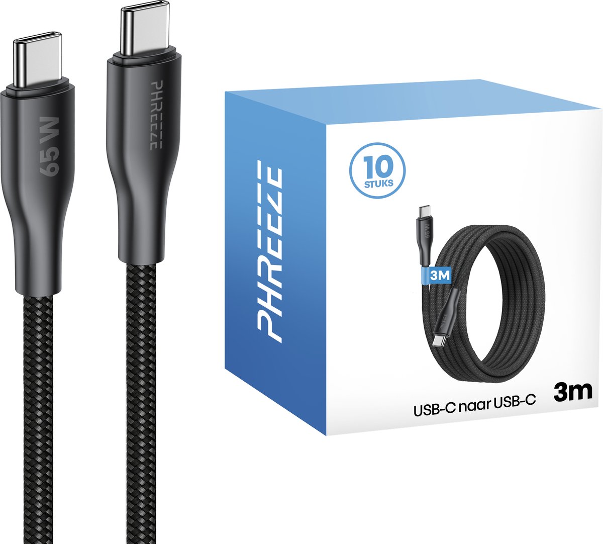 Grootverpakking usb C kabels 3m - 10 pack - 65w fast charge