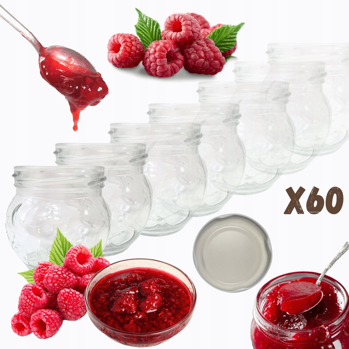 60 Stuks Glazen Potten 215ml voor Jam, Kruiden, Desserts - 66mm