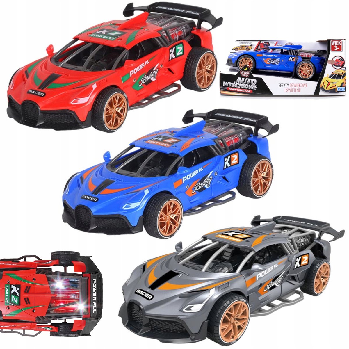 Raceauto met LED-verlichting en geluid, 19cm, 3+ jaar