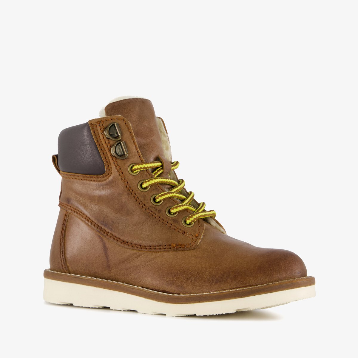 Groot gevoerde leren jongens veterboots cognac - Maat 31